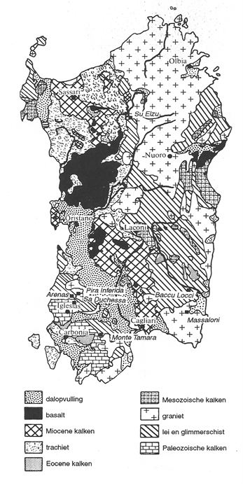 Sardinie geologisch kaartje